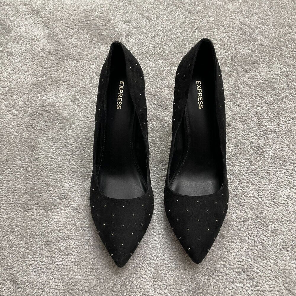 Express Black Pointed Toe Studded High Heels